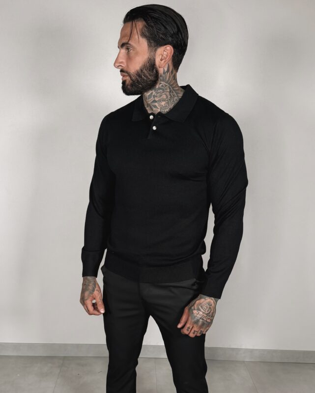 Button Long sleeve Polo - Black