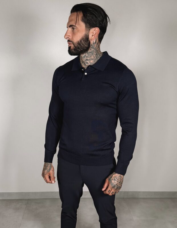 Button Long sleeve Polo - Navy