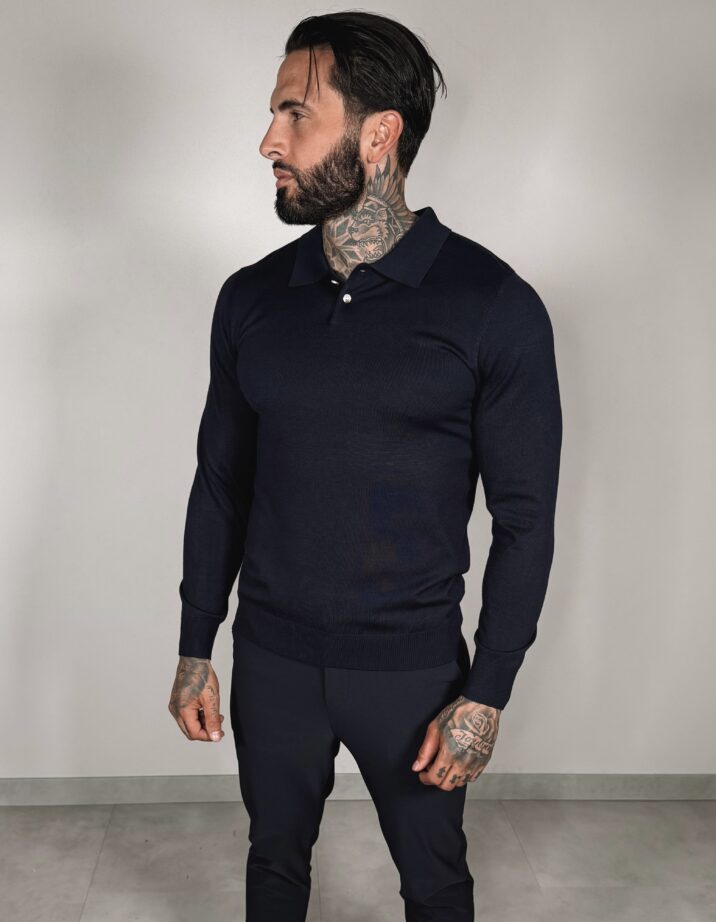 Button Long sleeve Polo - Navy
