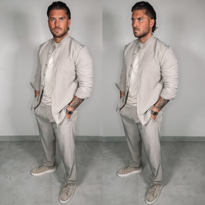 Shine Button Suit - Beige
