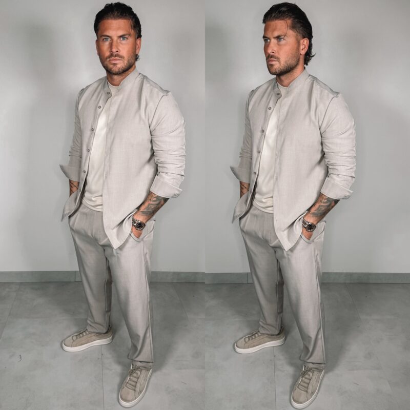 Shine Button Suit - Beige