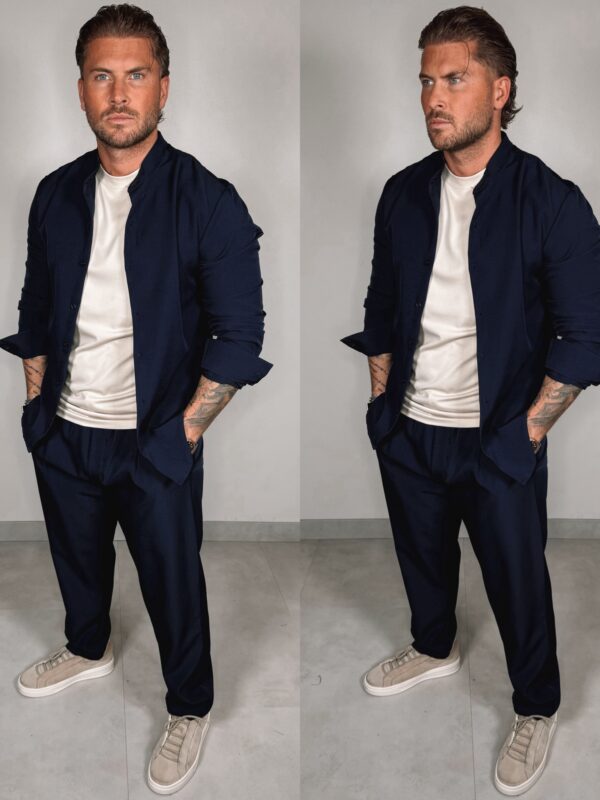 Shine Button Suit - Navy