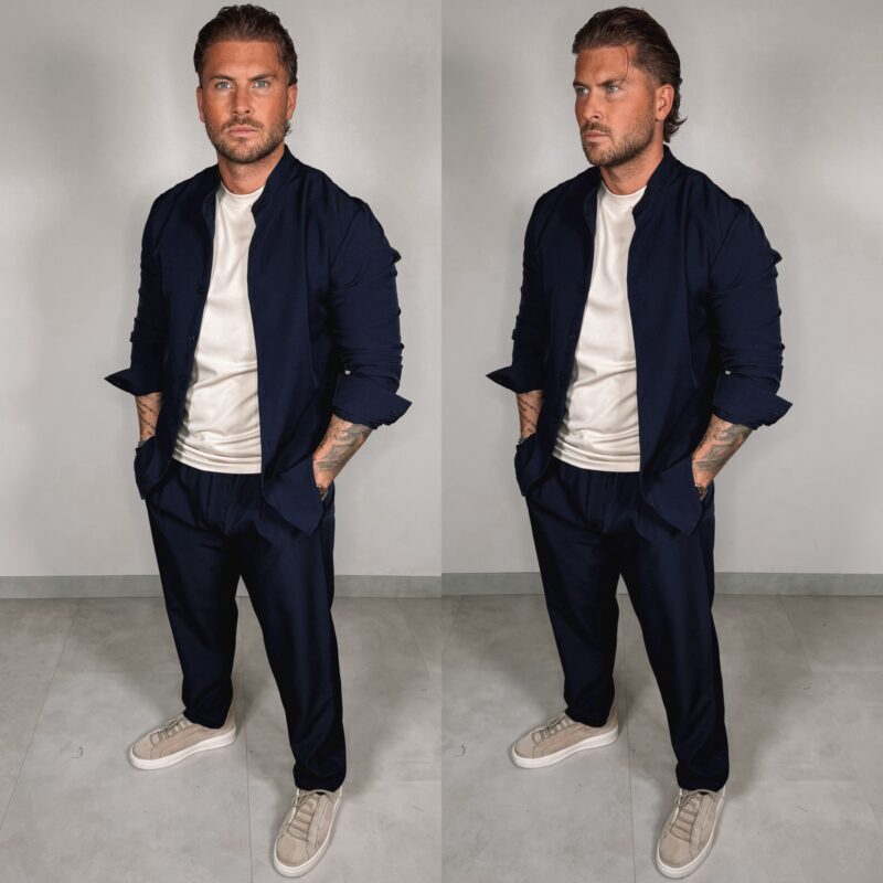Shine Button Suit - Navy