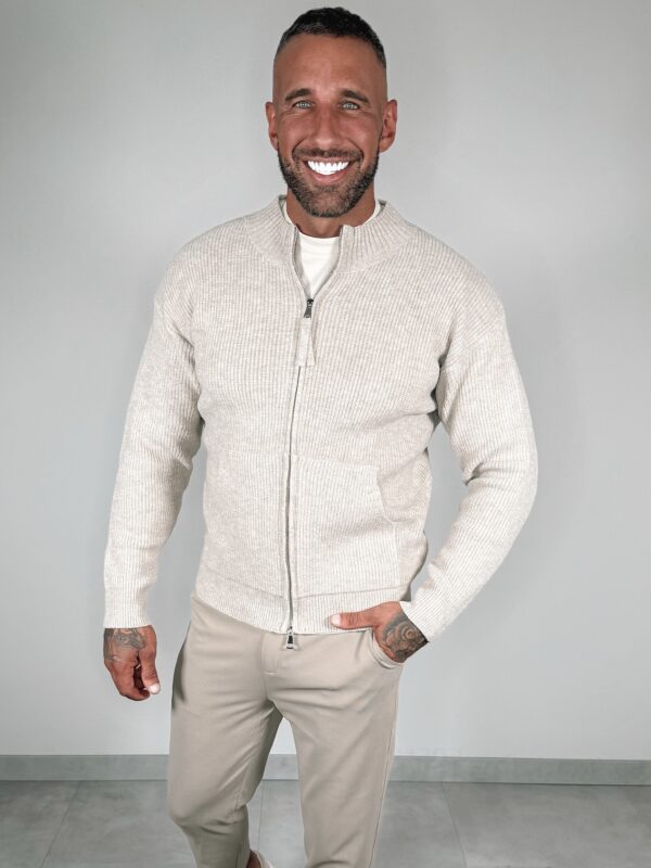 Ribbed Zipper Vest - Beige