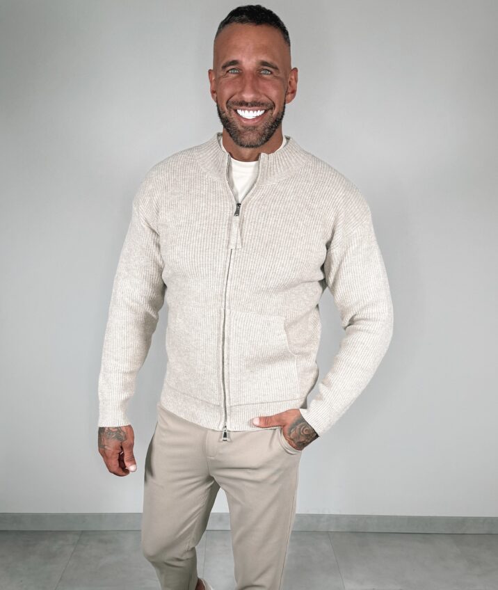 Ribbed Zipper Vest - Beige