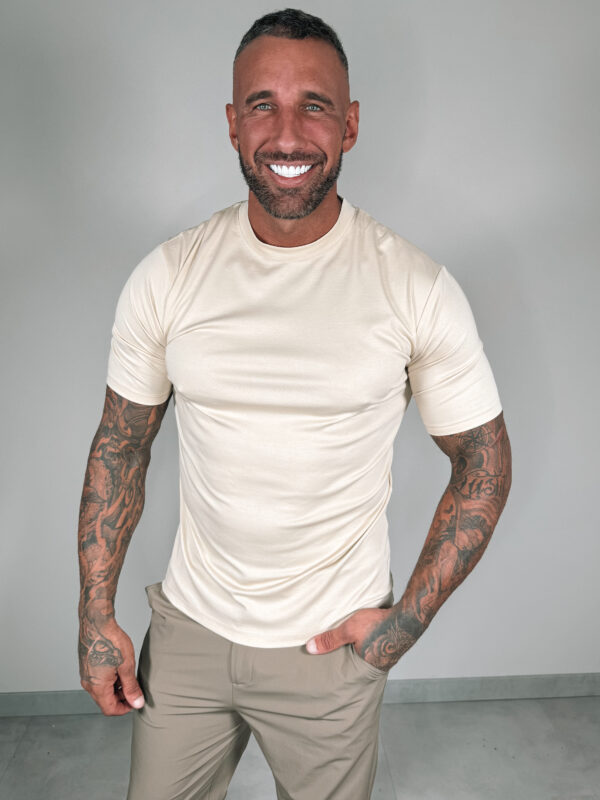 Slim-Fit Glans T-Shirt - Beige