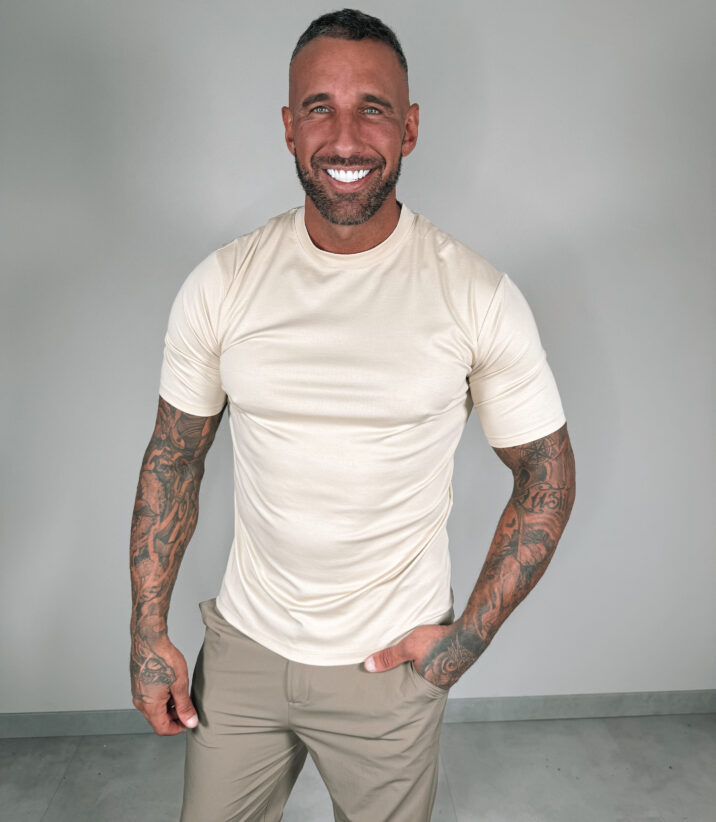 Slim-Fit Glans T-Shirt - Beige