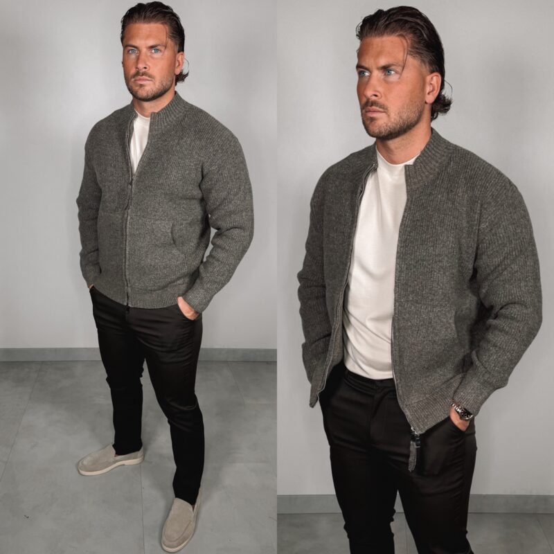 Ribbed Zipper Vest - Brown