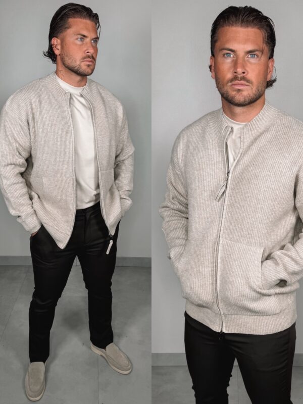 Ribbed Zipper Vest - Beige