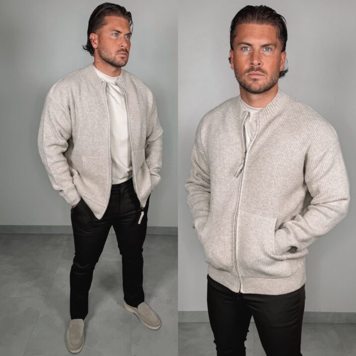 Ribbed Zipper Vest - Beige