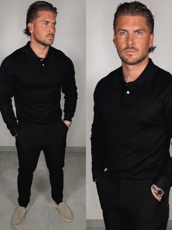 Button Long sleeve Polo - Black