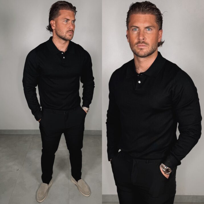 Button Long sleeve Polo - Black