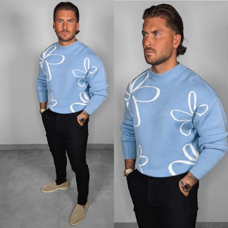 Sketch Flower Sweater - Blue