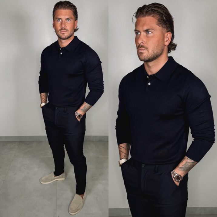 Button Long sleeve Polo - Navy