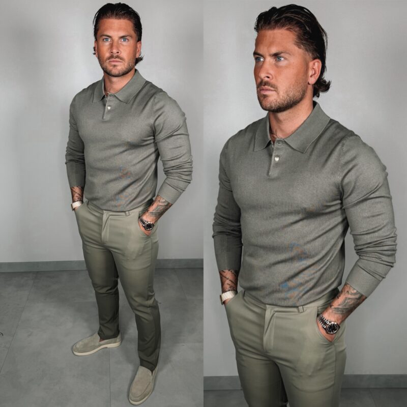 Button Long sleeve Polo - Khaki