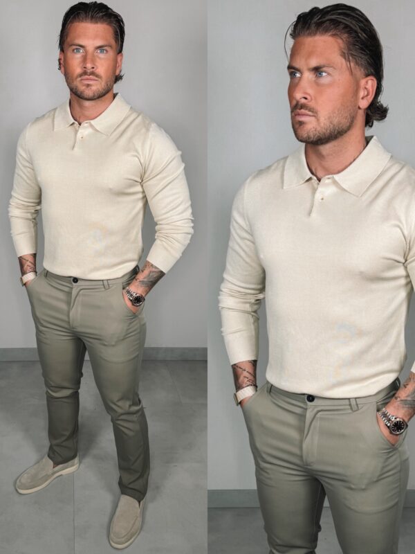 Button Long sleeve Polo - Beige