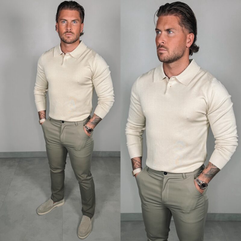 Button Long sleeve Polo - Beige