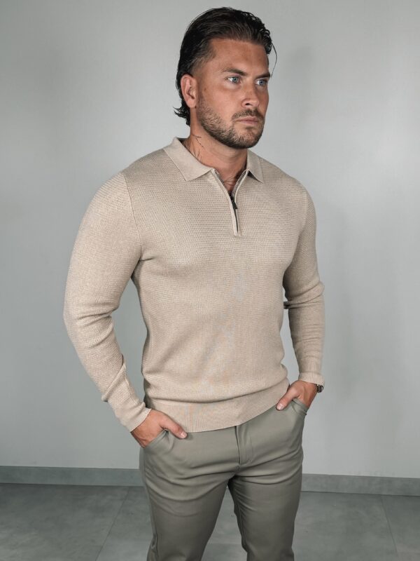 Zipper Longsleeve Polo - Beige