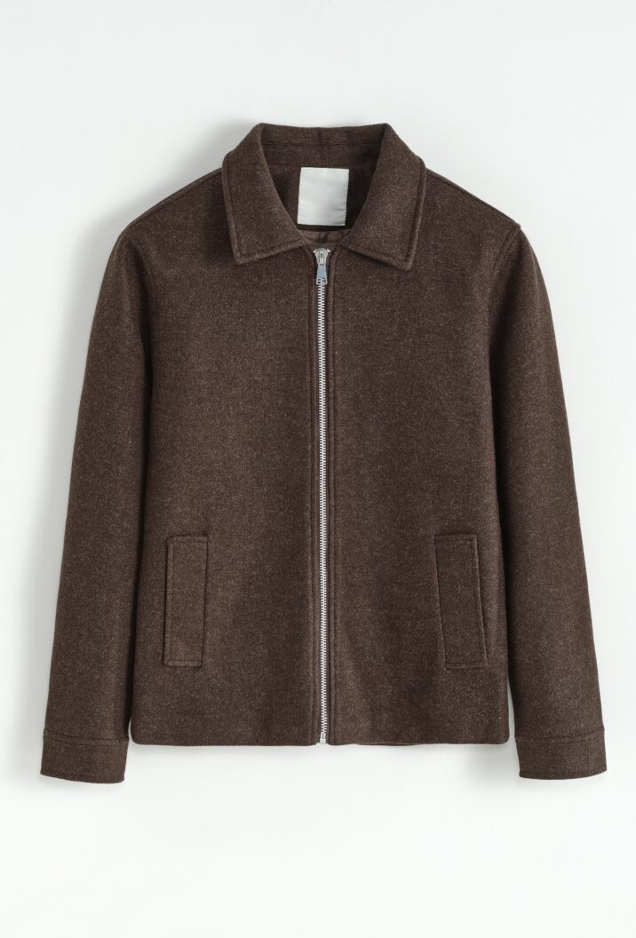 Elastische Wool Zipper Jacket - Brown