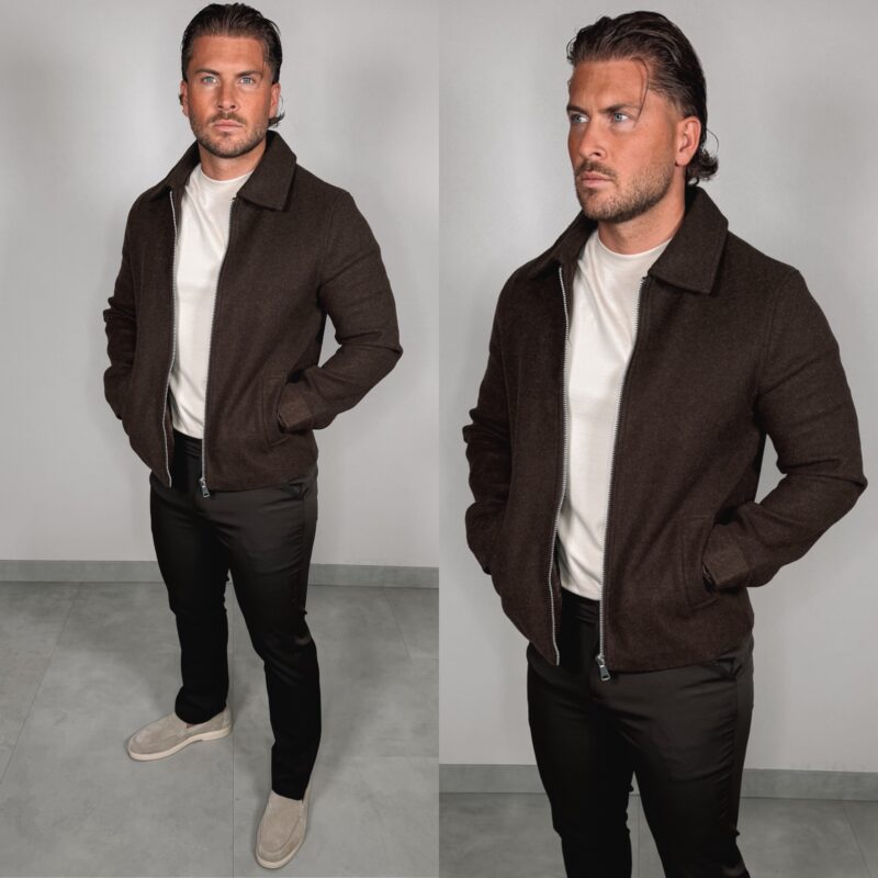 Elastische Wool Zipper Jacket - Brown