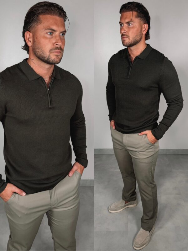 Zipper Longsleeve Polo - Khaki