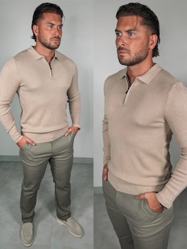 Zipper Longsleeve Polo - Beige