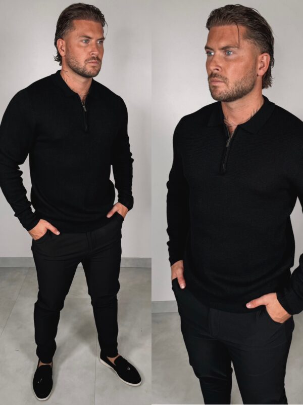 Zipper Longsleeve Polo - Black