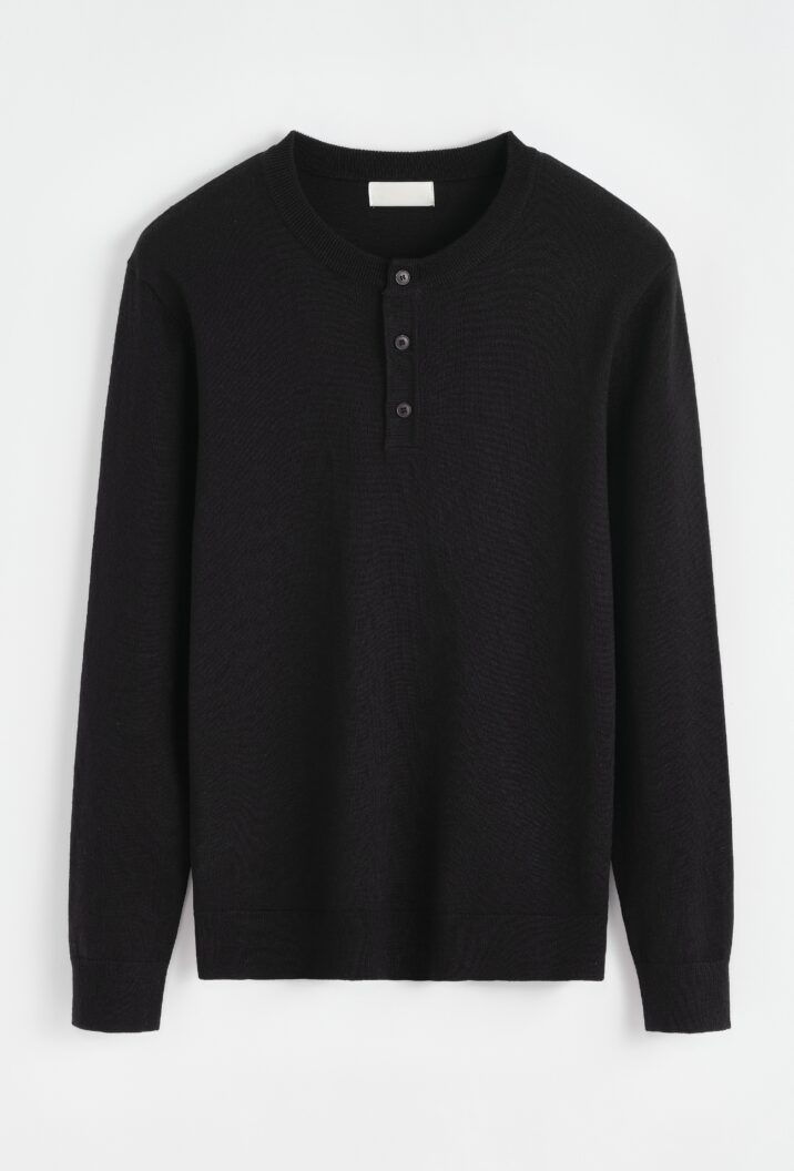 Knitted Button longsleeve Shirt - Black