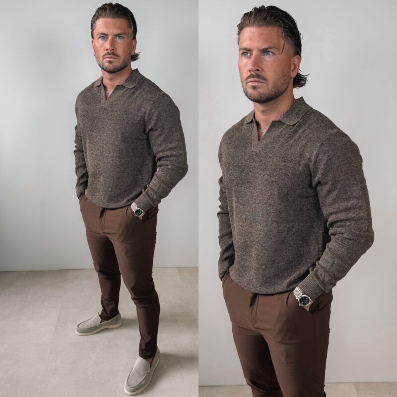 Knitted Polo Sweater - Choco