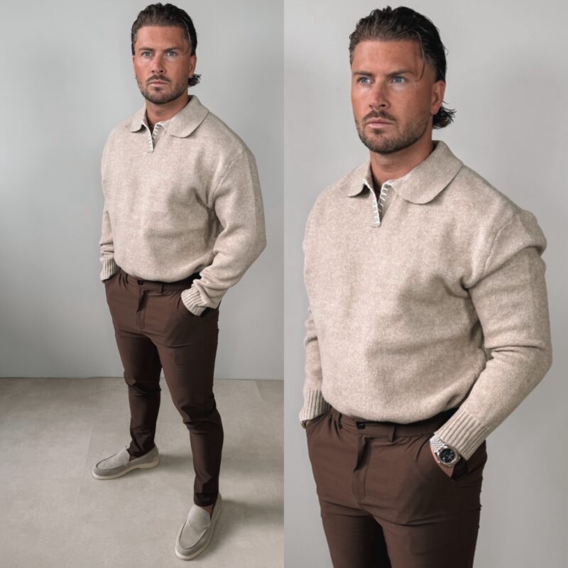 Knitted Detail Sweater - Beige