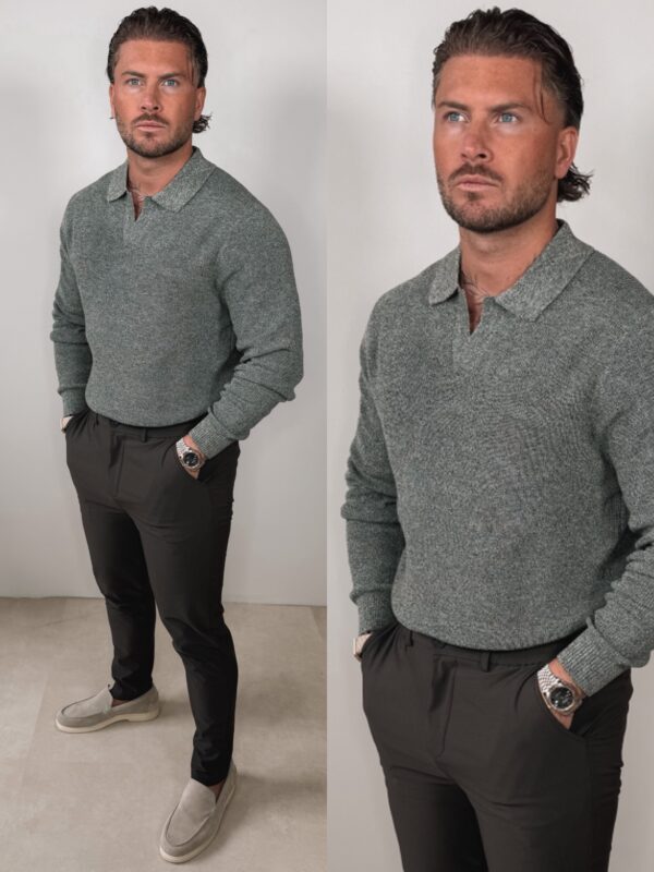 IMG_3147 Knitted Polo Sweater - Khaki/Grey