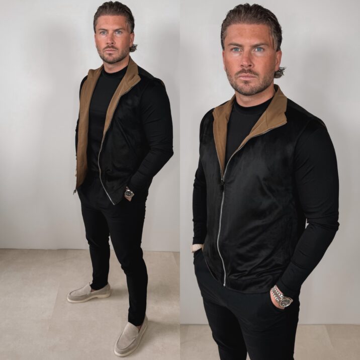 Suede Reversible Bodywarmer - Black/Camel