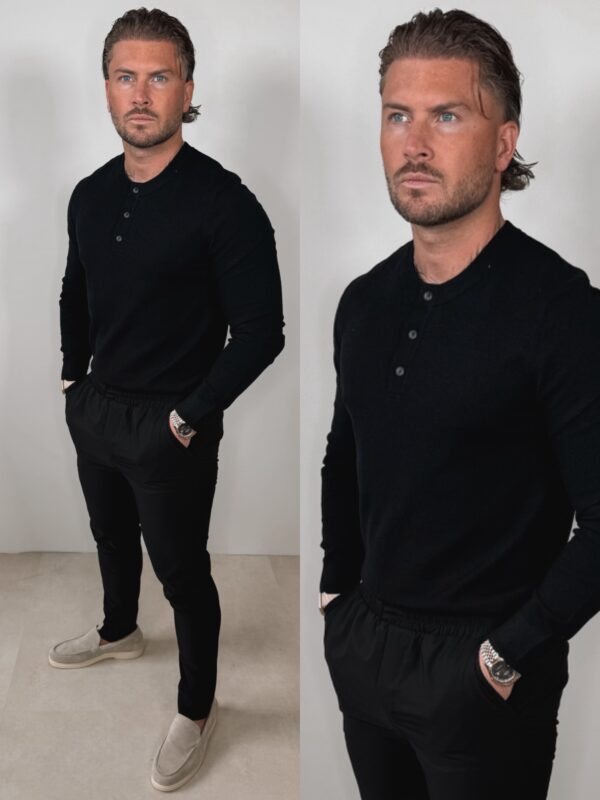 IMG_3155 Knitted Button longsleeve Shirt - Black