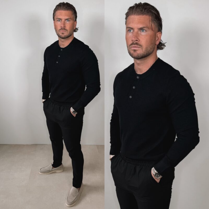 Knitted Button longsleeve Shirt - Black