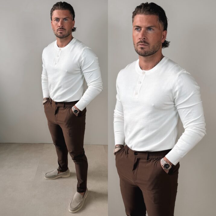 Knitted Button longsleeve Shirt - White