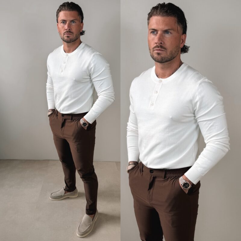 Knitted Button longsleeve Shirt - White