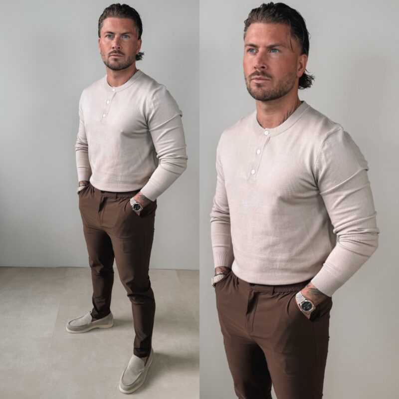 Knitted Button longsleeve Shirt - Beige