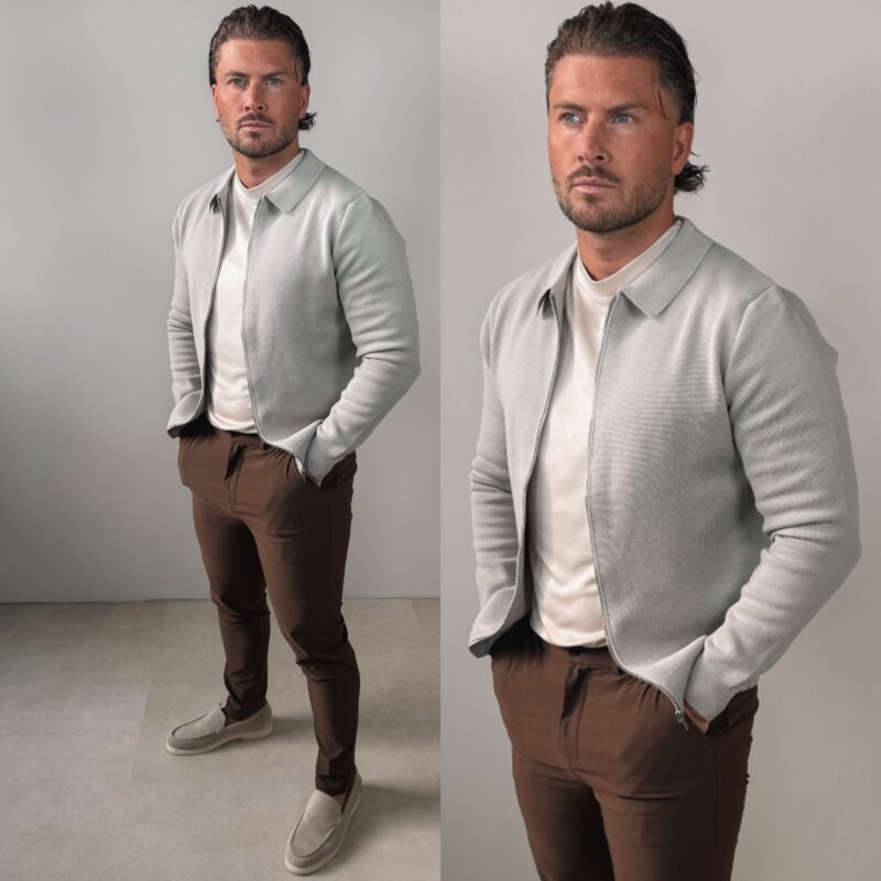 Knitted Overshirt - Grey/Beige