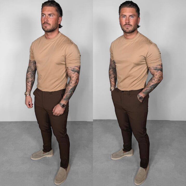 Slim-Fit Glans T-Shirt - Camel