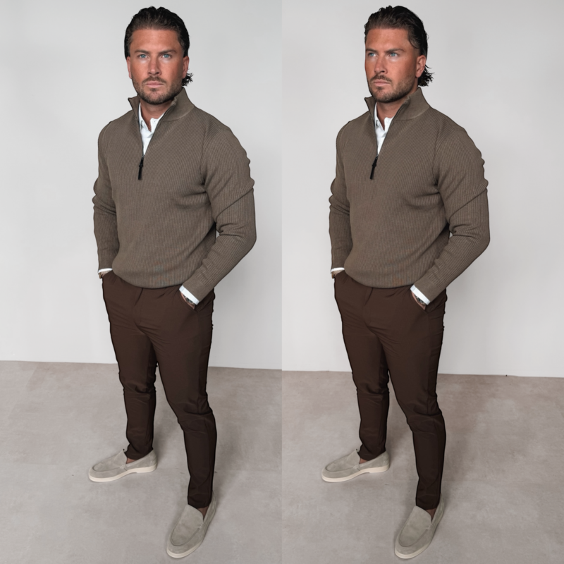 Quarter Zip Sweater - Brown