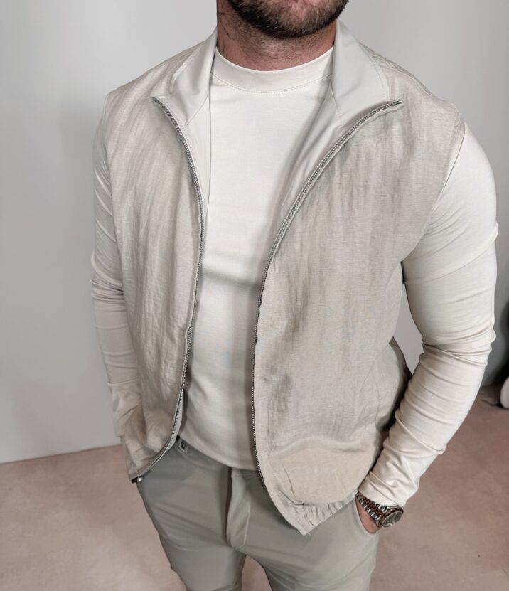 Linnen Reversible Bodywarmer - Taupe