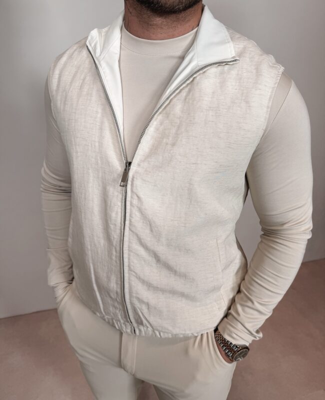 Linnen Reversible Bodywarmer - Beige