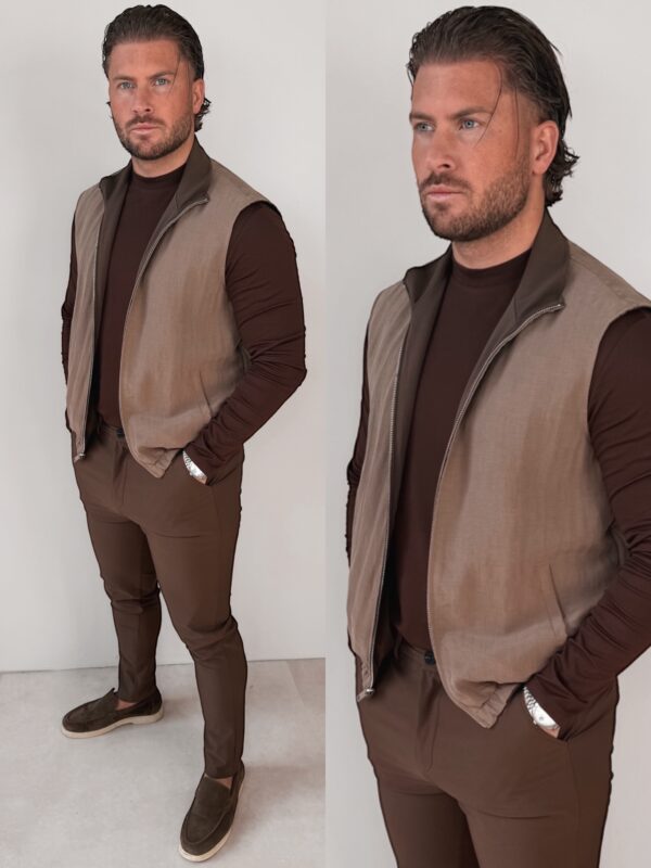 collage_export_25884333-EE0C-4029-92C5-EE6011955845 Linnen Reversible Bodywarmer - Choco