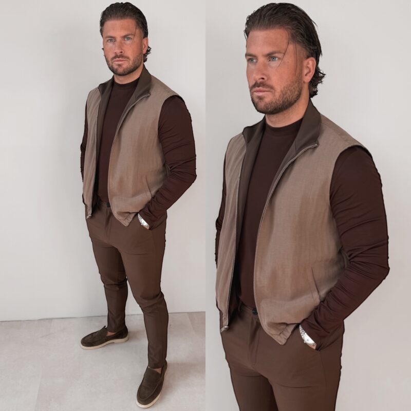 Linnen Reversible Bodywarmer - Choco