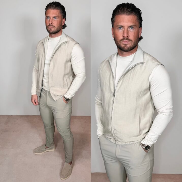 Linnen Reversible Bodywarmer - Taupe