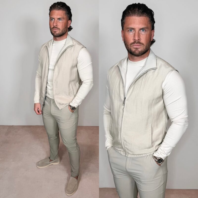 Linnen Reversible Bodywarmer - Taupe