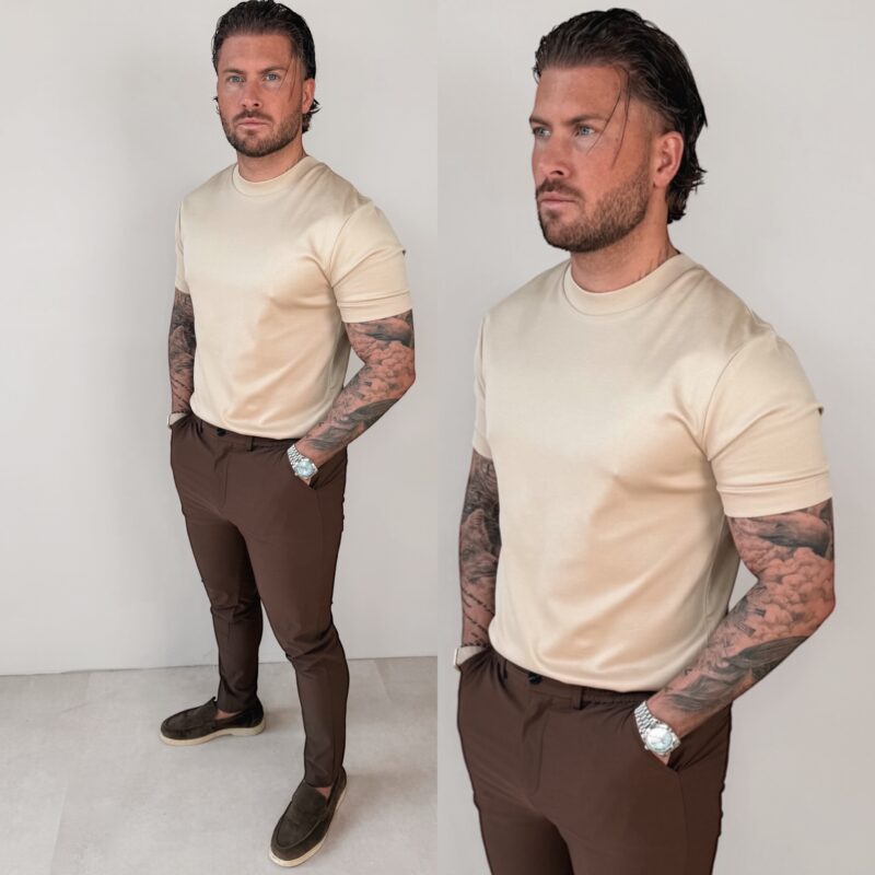 Double Mercerized Glans T-shirt - Beige