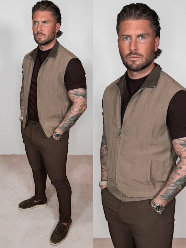 collage_export_BAEDDCAA-1306-4865-9F99-5FBDFFB8C117 Linnen Reversible Bodywarmer - Choco