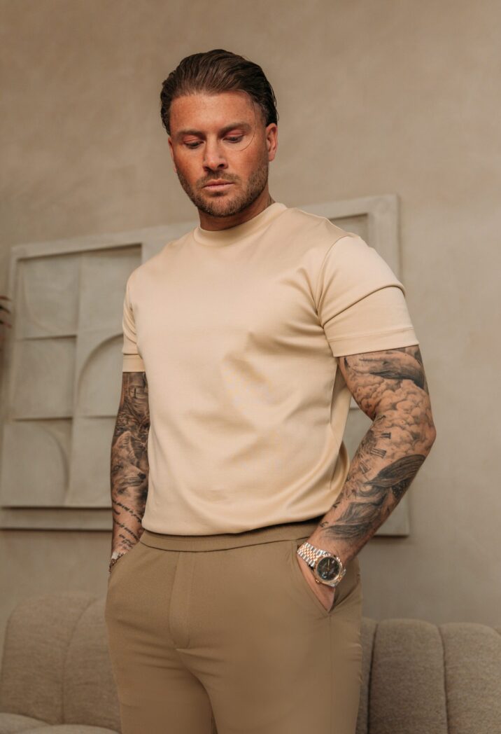 Double Mercerized Glans T-shirt - Beige