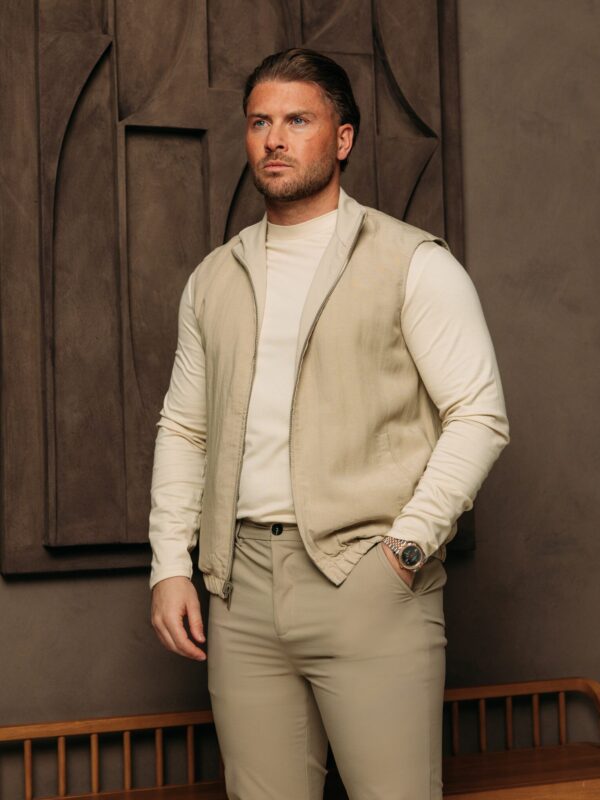 Linnen Reversible Bodywarmer - Taupe